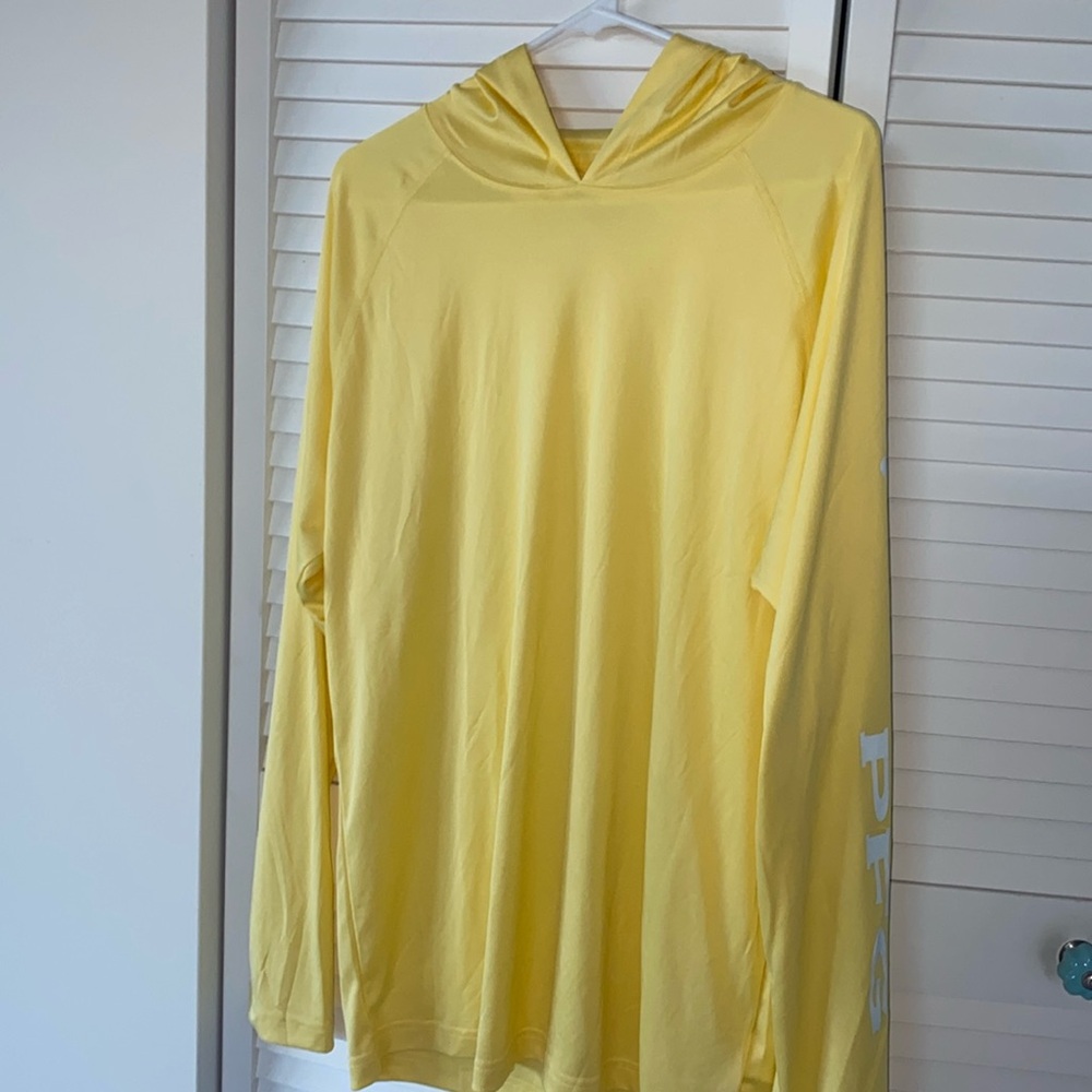 Columbia HOODED LONG SLEEVE SHIRT,yellow , soft , 100 % polyester, 🐬